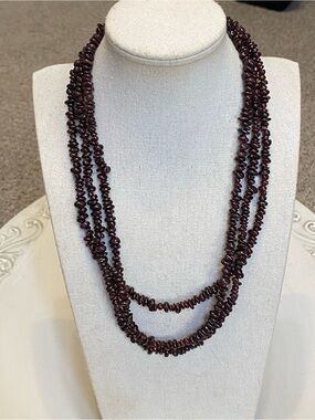 Jay King Natural Red Garnet Triple Strand Necklace Sterling Silver